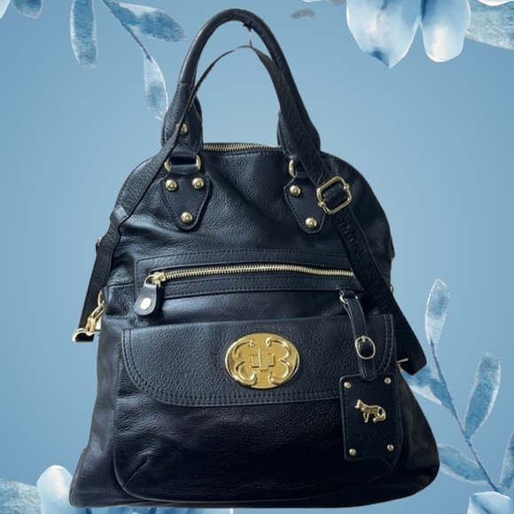 Emma Fox Black Leather Satchel Gold Hardware Convertible Shoulder Bag Purse Lg - Picture 15 of 15